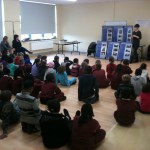 Rosemary Maughan talking to the children from senior classes.